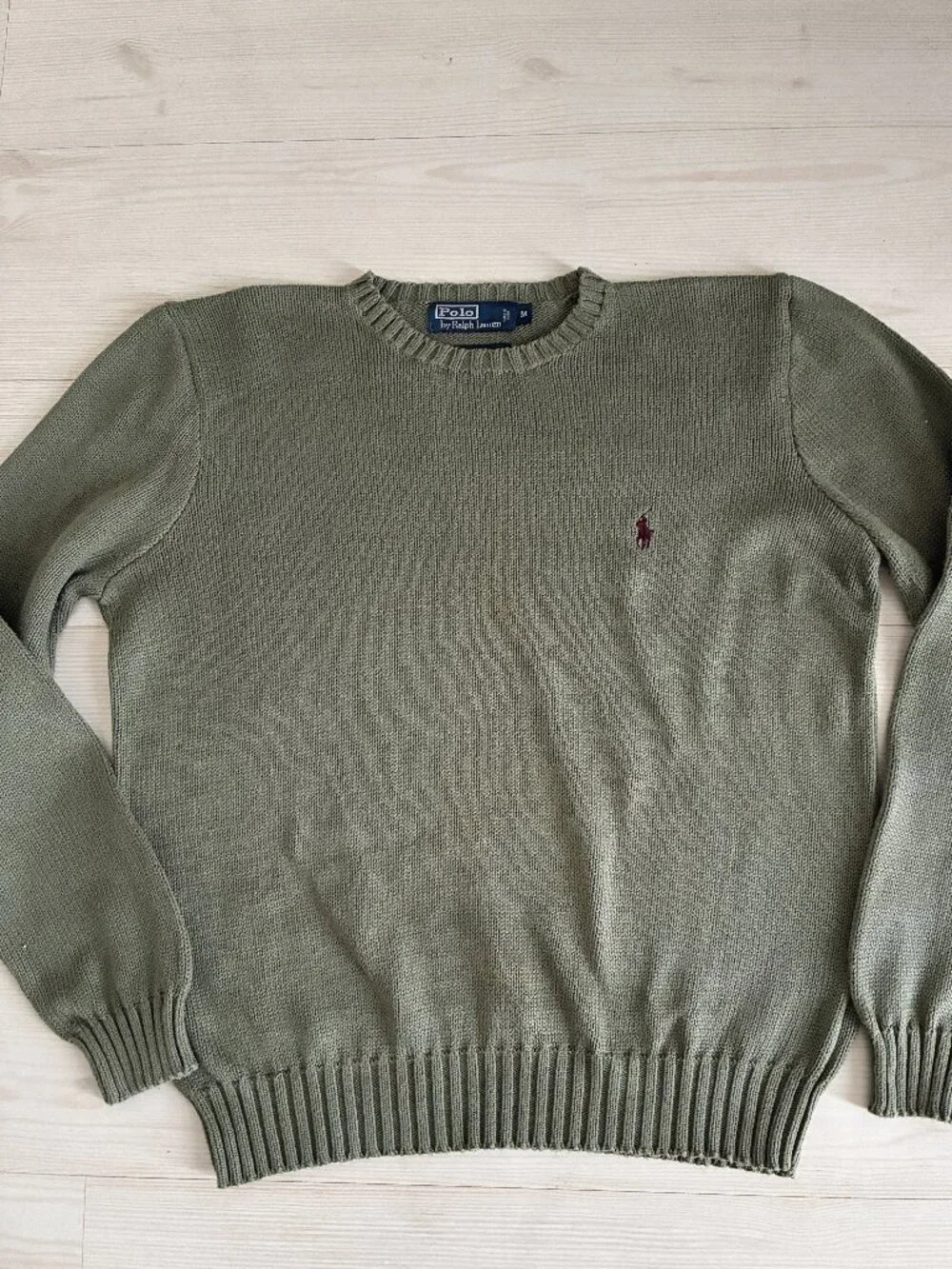 Vintage Polo Ralph Lauren Crewneck Sweater Men's Medium Olive Green 100% Cotton